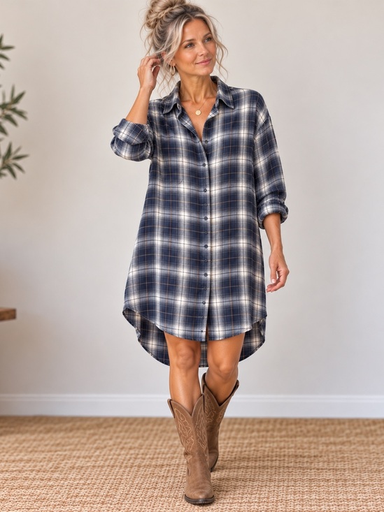 Gentle Fawn Dresses & Skirts - Gentle Fawn Grey Plaid High Low Shirt Dress Tunic